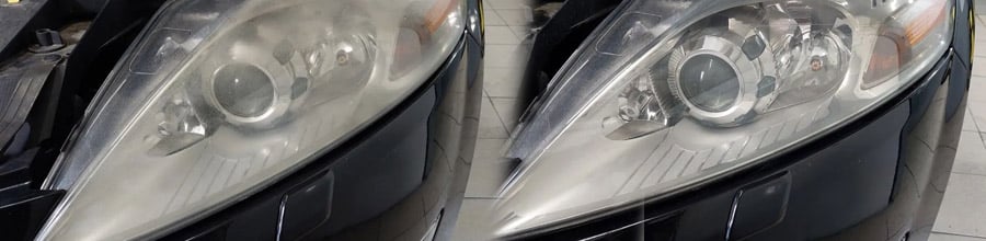 Recondiționare faruri Timișoara — stânga înainte, dreapta după polish profesional